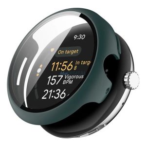 Műanyag keret (BUMPER, ütésállóság + kijelzővédő üveg) SÖTÉTZÖLD Google Pixel Watch 3 45mm