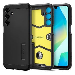 SPIGEN TOUGH ARMOR szilikon telefonvédő (ütésállóság, kitámasztó) FEKETE Samsung Galaxy A16 5G (SM-A166), Galaxy A16 4G (SM-A165)