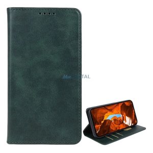 Tok álló, bőr hatású (FLIP, oldalra nyíló, asztali tartó, koptatott bőr minta, prémium) SÖTÉTZÖLD Samsung Galaxy A15 5G (SM-A156), Galaxy A15 4G (SM-A155)