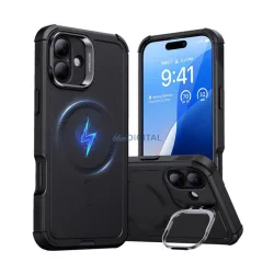   ESR CYBER TOUGH HALOLOCK szilikon telefonvédő (ütésállóság, légpárnás sarok, kitámasztó, MagSafe) FEKETE Apple iPhone 16 Plus