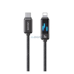   USAMS METEOR adatkábel (Type-C - lightning, 30W, PD gyorstöltő, 120cm, cipőfűző, LED kijelző) FEKETE