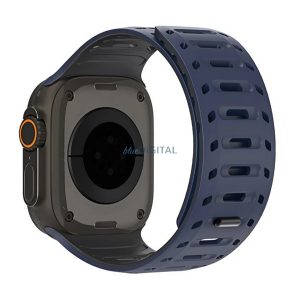 DUX DUCIS CS pótszíj (egyedi méret, nagy, szilikon, lyukacsos, mágneses) SÖTÉTKÉK/FEKETE Apple Watch Series 5 44mm, Watch Series 4 44mm, Watch Series 3 42mm