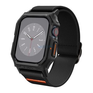 SPIGEN LITE FIT PRO pótszíj (egyedi méret, textil, ütésállóság + szilikon keret) FEKETE Apple Watch Series 10 46mm