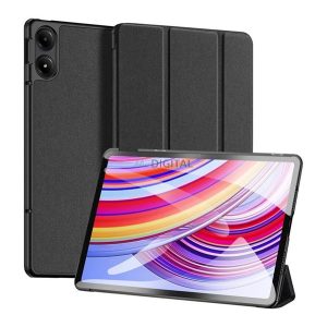 DUX DUCIS DOMO tok álló, bőr hatású (aktív FLIP, oldalra nyíló, TRIFOLD, asztali tartó, textil minta) FEKETE Xiaomi Redmi Pad Pro
