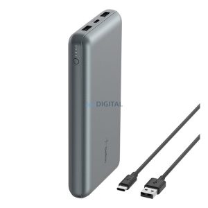 BELKIN BOOST CHARGE vésztöltő 2 USB+Type-C aljzat (10000mAh, 15W, gyorstöltő + Type-C kábel) SÖTÉTSZÜRKE