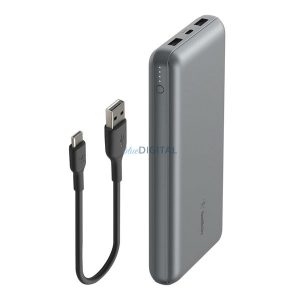 BELKIN BOOST CHARGE vésztöltő 2 USB+Type-C aljzat (20000mAh, 15W, gyorstöltő + Type-C kábel) SÖTÉTSZÜRKE