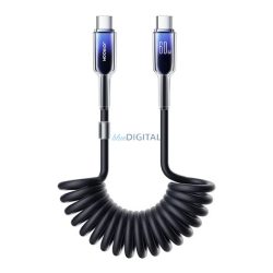   JOYROOM CRYSTAL-CLEAR adatkábel (Type-C - Type-C, 60W, 2A, PD gyorstöltő, 150cm, spirálkábel) FEKETE