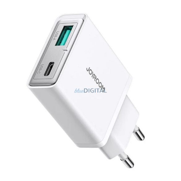 JOYROOM hálózati töltő USB+Type-C aljzat (20W, PD gyorstöltő 3.0, vékony) FEHÉR