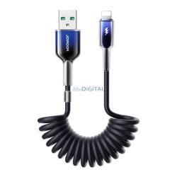   JOYROOM CRYSTAL-CLEAR adatkábel (USB - lightning, 3A, gyorstöltő, 150cm, spirálkábel) FEKETE
