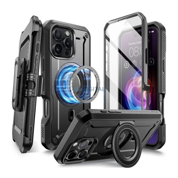 SUPCASE UNICORN BEETLE PRO MAGSAFE műanyag telefonvédő (erős ütésállóság, kitámasztó) FEKETE Apple iPhone 16 Pro Max