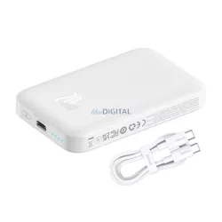   BASEUS MAGNETIC MINI vésztöltő Type-C aljzat (6000mAh, 20W, PD gyorstöltő, wireless, MagSafe + Type-C kábel) FEHÉR