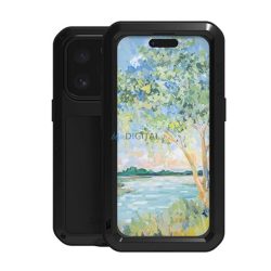   LOVE MEI Powerful defender telefonvédő (fém keret, erős ütésállóság, porálló + képernyővédő üveg) FEKETE Apple iPhone 16 Pro
