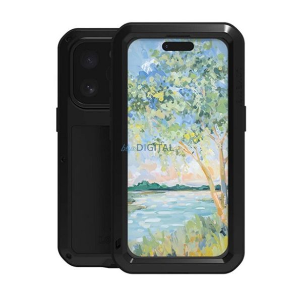 LOVE MEI Powerful defender telefonvédő (fém keret, erős ütésállóság, porálló + képernyővédő üveg) FEKETE Apple iPhone 16 Pro