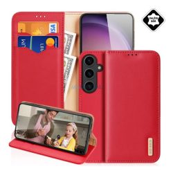   DUX DUCIS HIVO tok álló, valódi bőr (FLIP, oldalra nyíló, asztali tartó, kártyazseb, RFID) PIROS Samsung Galaxy S25 (SM-S931)