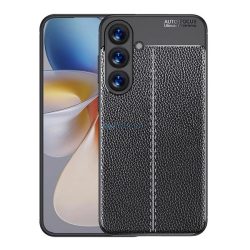   Szilikon telefonvédő (ütésállóság, bőr hatású, varrás minta) FEKETE Samsung Galaxy S25 (SM-S931)