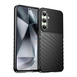   Szilikon telefonvédő (ütésállóság, csíkos, dombor minta) FEKETE Samsung Galaxy S25 (SM-S931)