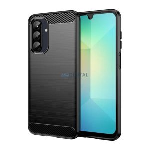 Szilikon telefonvédő (ütésállóság, légpárnás sarok, szálcsiszolt, karbon minta) FEKETE Samsung Galaxy A26 5G (SM-A266)