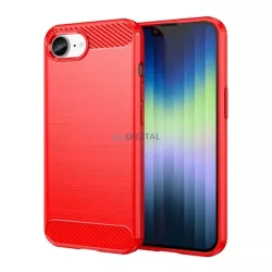   Szilikon telefonvédő (ütésállóság, légpárnás sarok, szálcsiszolt, karbon minta) PIROS iPhone 16e