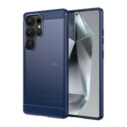   Szilikon telefonvédő (ütésállóság, légpárnás sarok, szálcsiszolt, karbon minta) SÖTÉTKÉK Samsung Galaxy S25 Ultra (SM-S938)
