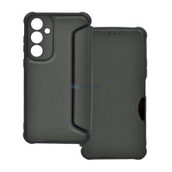   Tok álló, bőr hatású (FLIP, oldalra nyíló, ütésállóság, légpárnás sarok, kameravédő, karbon minta) SÖTÉTZÖLD Samsung Galaxy S25 (SM-S931)