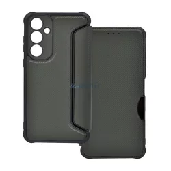   Tok álló, bőr hatású (FLIP, oldalra nyíló, ütésállóság, légpárnás sarok, kameravédő, karbon minta) SÖTÉTZÖLD Samsung Galaxy S25 Plus (SM-S936)