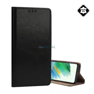 Tok álló, valódi bőr (FLIP, oldalra nyíló, asztali tartó) FEKETE iPhone 16e