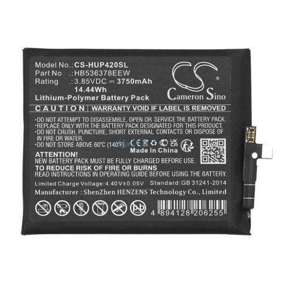 CAMERON SINO Li-Polymer akku (3.85V / 3750mAh, Huawei HB536378EEW kompatibilis) FEKETE Huawei P40 Pro 5G