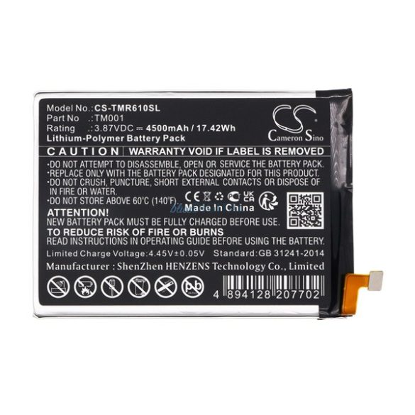 CAMERON SINO Li-Polymer akku (3.87V / 4500mAh, T-Mobile TM001 kompatibilis) FEKETE T Phone Pro 5G (2022)