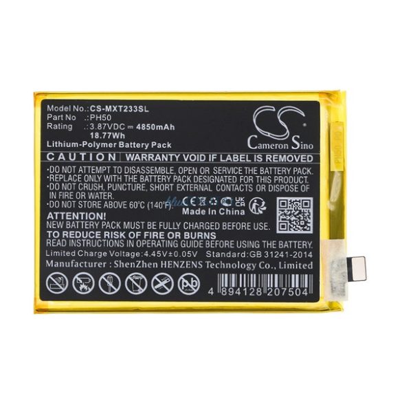 CAMERON SINO Li-Polymer akku (3.87V / 4850mAh, Motorola PH50 kompatibilis) FEKETE Motorola Moto G23 (XT-2333)
