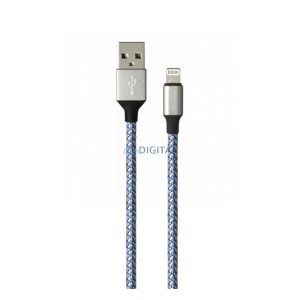 DEVIA VOGUE adatkábel (USB - lightning, 12W, 100cm, cipőfűző) EZÜST/KÉK Apple