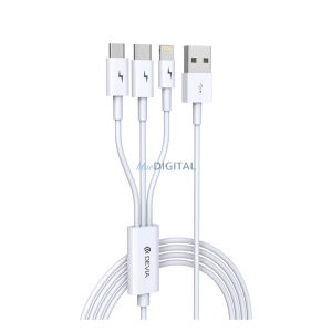 DEVIA adatkábel 3in1 (USB - lightning/microUSB/Type-C, 10W, gyorstöltő, 120cm) FEHÉR