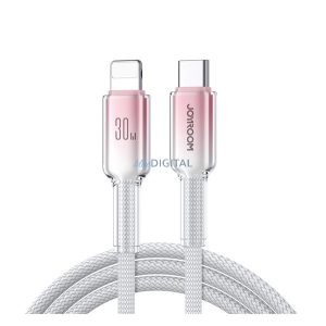 JOYROOM CRYSTAL-CLEAR adatkábel (Type-C - lightning, 3A, gyorstöltő, 120cm, cipőfűző) FEHÉR