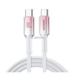   JOYROOM CRYSTAL-CLEAR adatkábel (Type-C - Type-C, 60W, gyorstöltő, 120cm, cipőfűző) FEHÉR