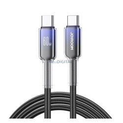   JOYROOM CRYSTAL-CLEAR adatkábel (Type-C - Type-C, 60W, gyorstöltő, 120cm, cipőfűző) FEKETE