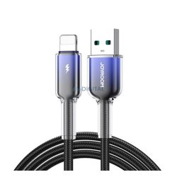   JOYROOM CRYSTAL-CLEAR adatkábel (USB - lightning, 3A, gyorstöltő, 120cm, cipőfűző) FEKETE