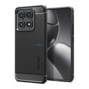 SPIGEN RUGGED ARMOR szilikon telefonvédő (ütésállóság, légpárnás sarok, karbon minta) FEKETE Xiaomi 14T Pro