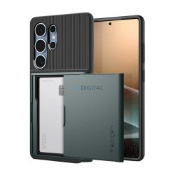   SPIGEN SLIM ARMOR CS szilikon telefonvédő (műanyag hátlap, kártyatartó, ütésállóság, légpárnás sarok) SÖTÉTZÖLD Samsung Galaxy S25 Ultra (SM-S938)