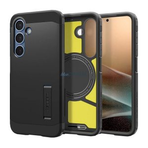 SPIGEN TOUGH ARMOR MAG műanyag telefonvédő (ütésállóság, kitámasztó, MagSafe) FEKETE Samsung Galaxy S25 (SM-S931)