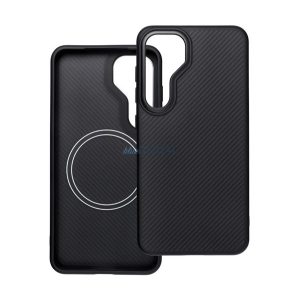 Szilikon telefonvédő (ütésállóság, műanyag hátlap, MagSafe, karbon minta) FEKETE Samsung Galaxy S25 Plus (SM-S936)