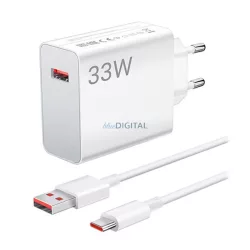   XIAOMI MDY-12-EA hálózati töltő USB aljzat (33W, PD gyorstöltő + Type-C kábel) FEHÉR