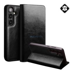   QIALINO tok álló, valódi bőr (FLIP, oldalra nyíló, asztali tartó) FEKETE Samsung Galaxy S25 (SM-S931)