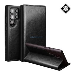   QIALINO tok álló, valódi bőr (FLIP, oldalra nyíló, asztali tartó) FEKETE Samsung Galaxy S25 Ultra (SM-S938)