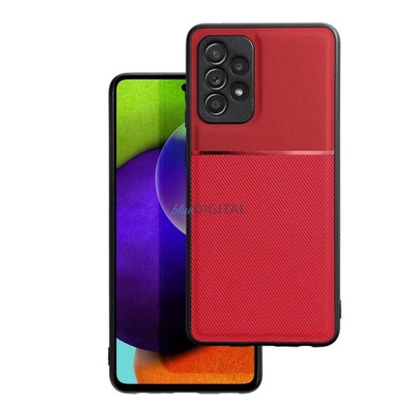 Szilikon telefonvédő (ütésállóság, mágneses, bőr hatású hátlap, csíkos) PIROS Samsung Galaxy A56 5G (SM-A566)