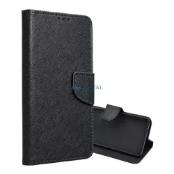   Tok álló, bőr hatású (FLIP, oldalra nyíló, asztali tartó, kártyazseb, textil hatás) FEKETE Samsung Galaxy A36 5G (SM-A366)