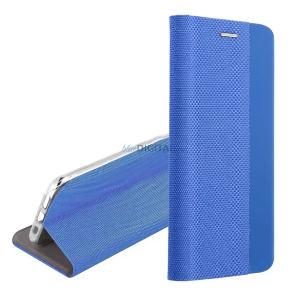 Tok álló, bőr hatású (FLIP, oldalra nyíló, asztali tartó, textil minta) VILÁGOSKÉK Samsung Galaxy A56 5G (SM-A566)