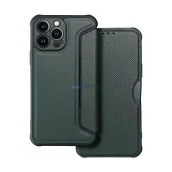   Tok álló, bőr hatású (FLIP, oldalra nyíló, ütésállóság, légpárnás sarok, kameravédő, karbon minta) SÖTÉTZÖLD Samsung Galaxy A56 5G (SM-A566)