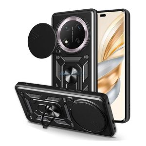 Defender szilikon telefonvédő (ütésállóság, tartógyűrű, kameravédő) FEKETE Honor Magic7 Lite