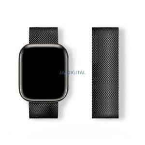 Pótszíj (egyedi méret, kicsi, fém, milánói szíj, mágneses) FEKETE Apple Watch Series 5 40mm, Watch Series 4 40mm, Watch Series 3 38mm