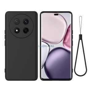 Szilikon telefonvédő (matt, mikrofiber plüss karcolásmentesítő belső, prémium + kézpánt) FEKETE Honor Magic7 Lite