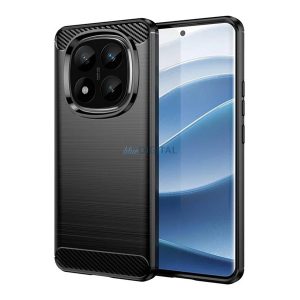 Szilikon telefonvédő (ütésállóság, légpárnás sarok, szálcsiszolt, karbon minta) FEKETE Xiaomi Redmi Note 14 Pro Plus 5G